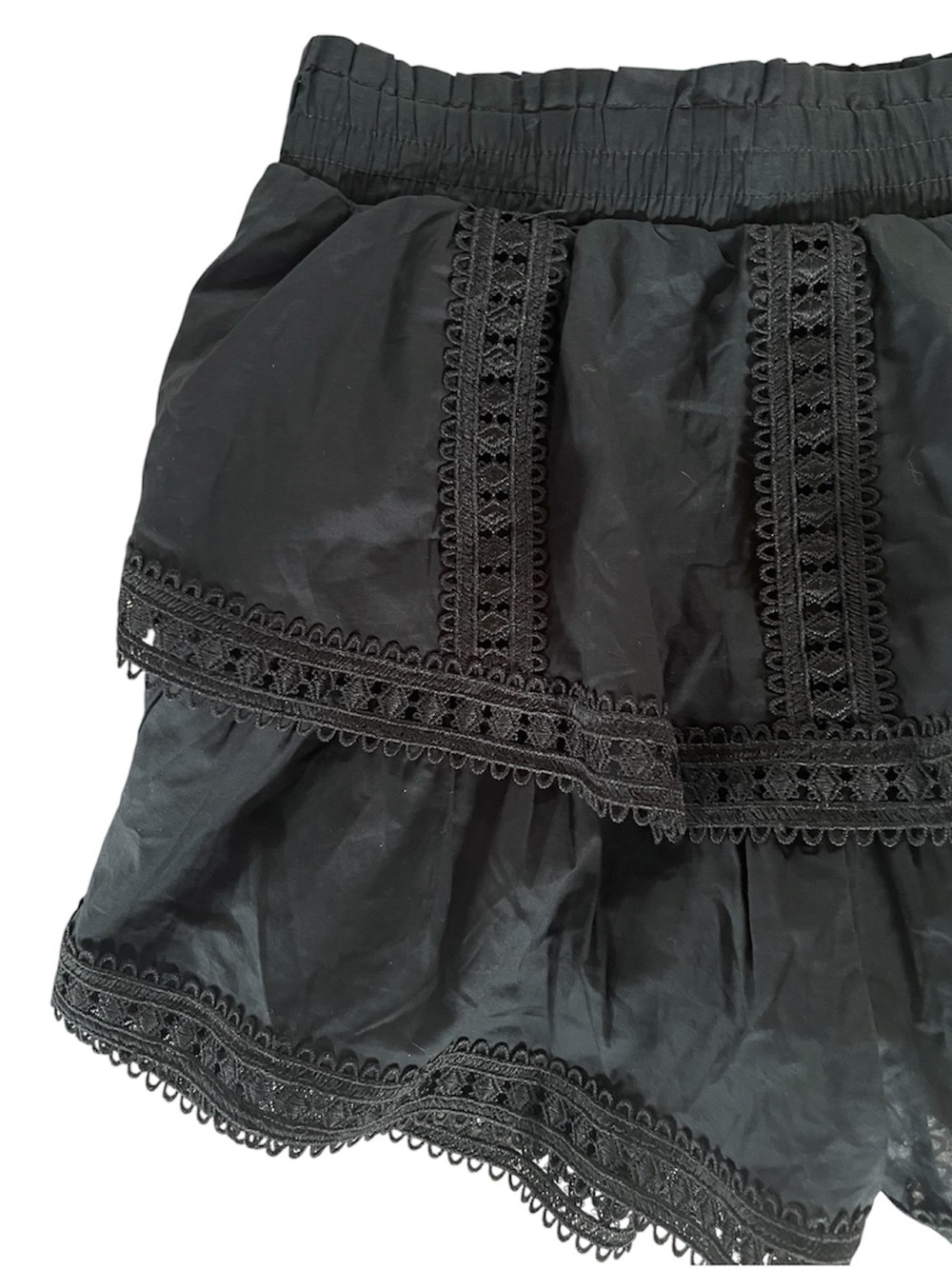 FRANCESCA’S Women's Black Tiered Embroidered Lace Trim Shorts/ Skort size XS - Picture 2 of 10